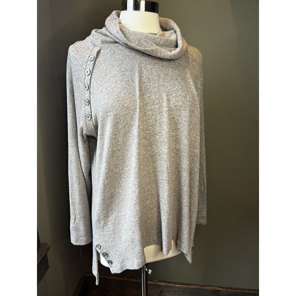 Erin London Touch Luxe Cowl Neck Button Accent Tau Color Size PXL Cozy Sweater
